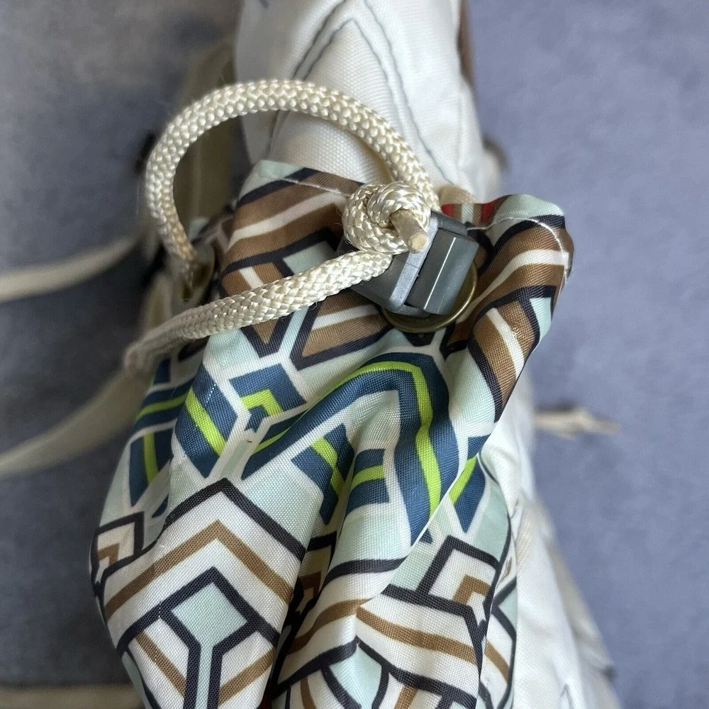 Cinda B Backpack Tote‎ Quilted Bag Beige Chevron Geometric